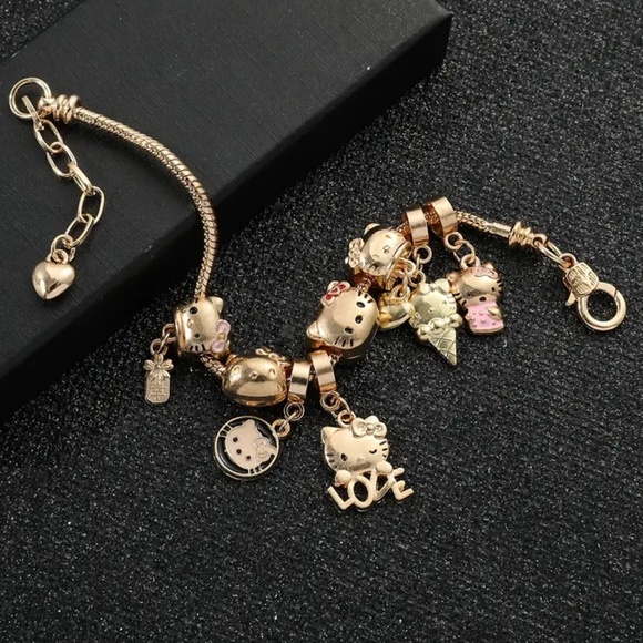 NWT! Sanrio Hello Kitty Golden Tone Charm Bracelet European Style Bracel… - Picture 2 of 4